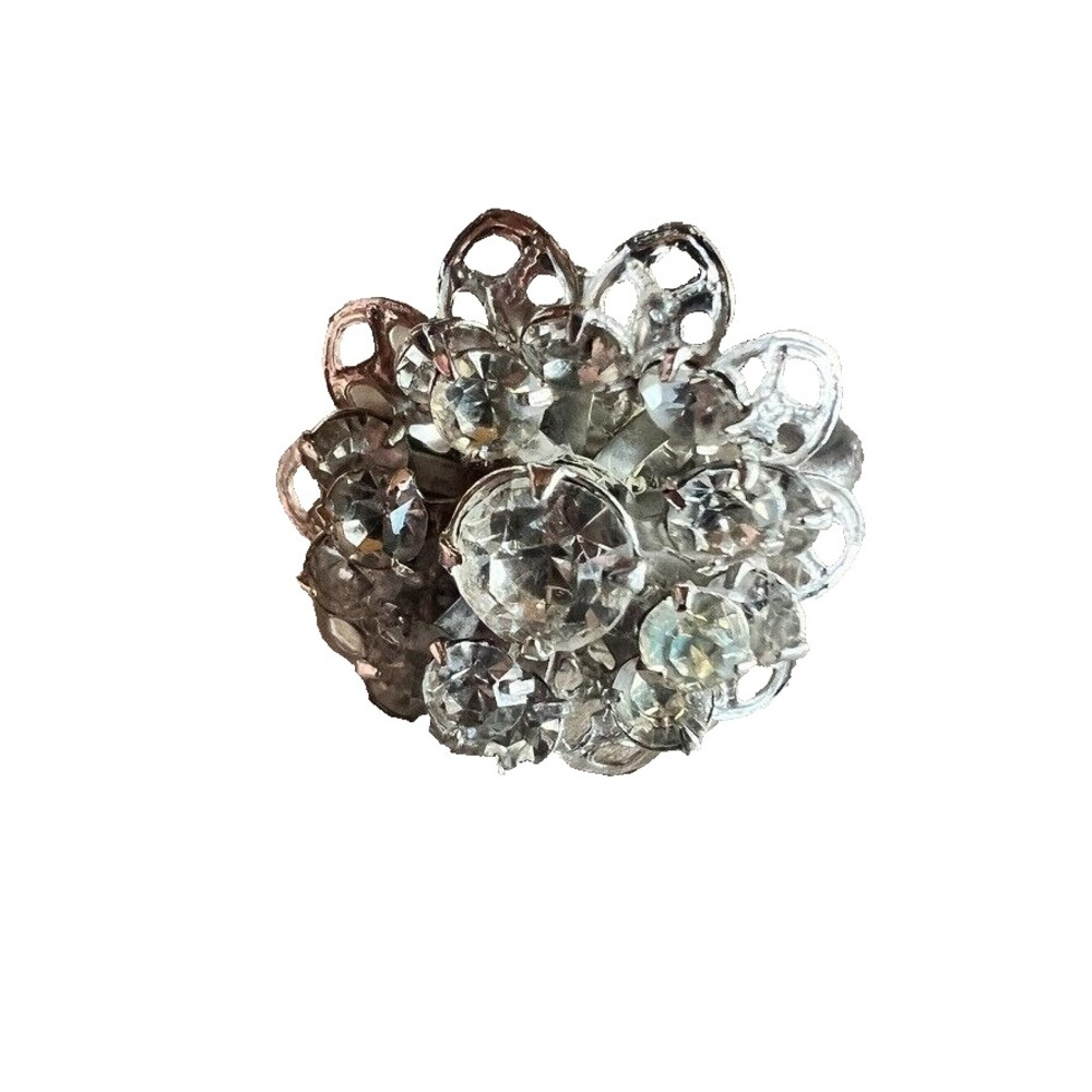 Vintage‎ Sarah Coventry Adjustable Silver Tone Rhinestone Cluster Ring 1960s MCM